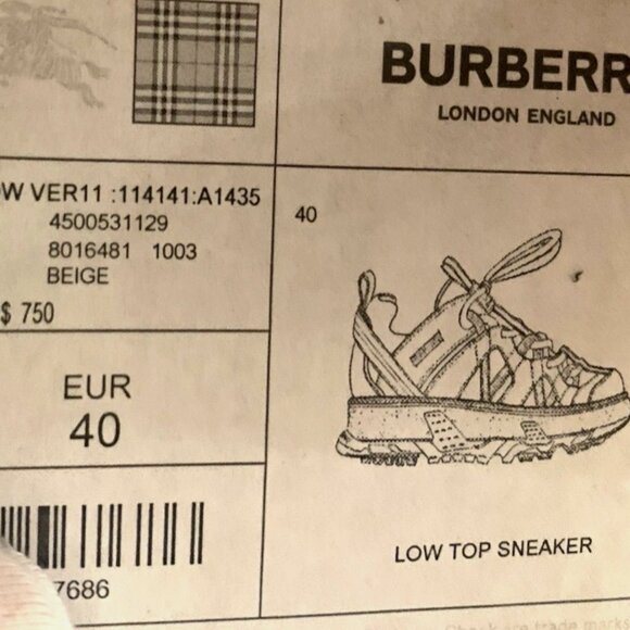 BURBERRY MEN UNION RS5 MIX TECH STRIPE LOW TOP SNEAKERS, BEIGE, SZ 40 - NIB $750 - Picture 16 of 16